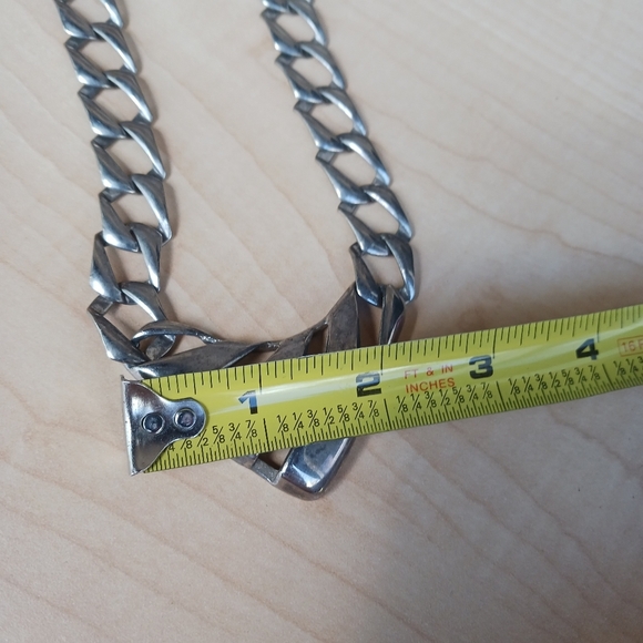 Vintage Silver Tone Chunky Link V Shape Collar Chain Statement Necklace - Picture 6 of 7